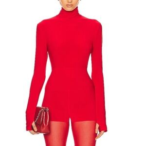 NORMA KAMALI Red Slim Fit Turtleneck Top NWT